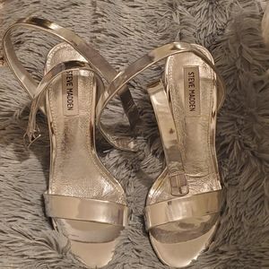 Steve Madden Silver metallic block strapped heels